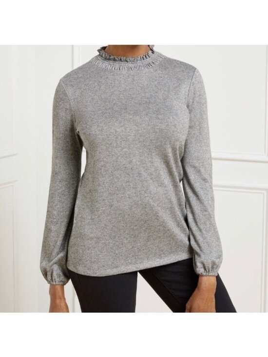 Talbots Tops - Talbots Tie Back Smocked Top Gray‎ Silver Shimmer Metallic Knit Size XL Shirt